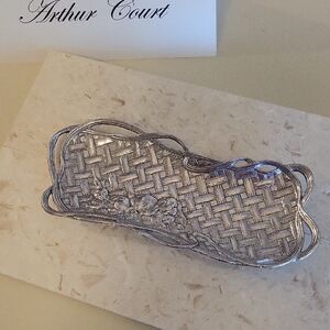 Arthur Court SilverPewter Woven Floral Bunny Design Butter Tray